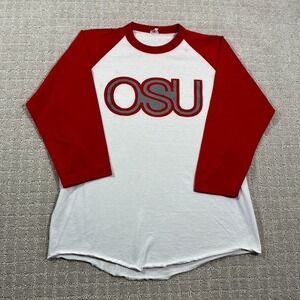 VTG 80s Ohio State Buckeyes Sz Large Baseball Style OSU 3/4 Sleeve‎ Tshirt
